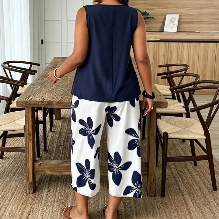 Marissa - Soft-Touch Asymmetric Top & Floral Capri Set