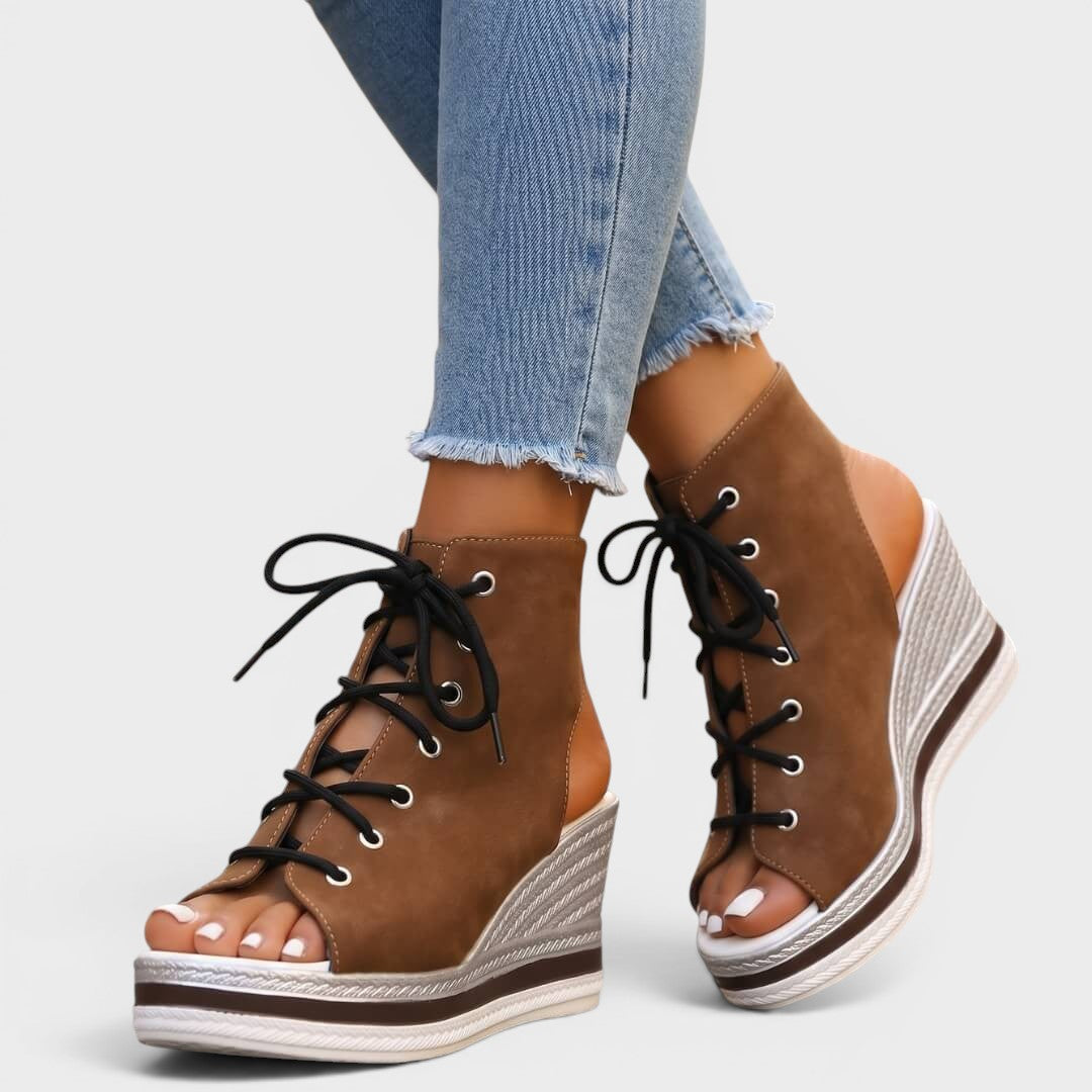 Elaina - Elevated Lace-Up Wedge Sandal