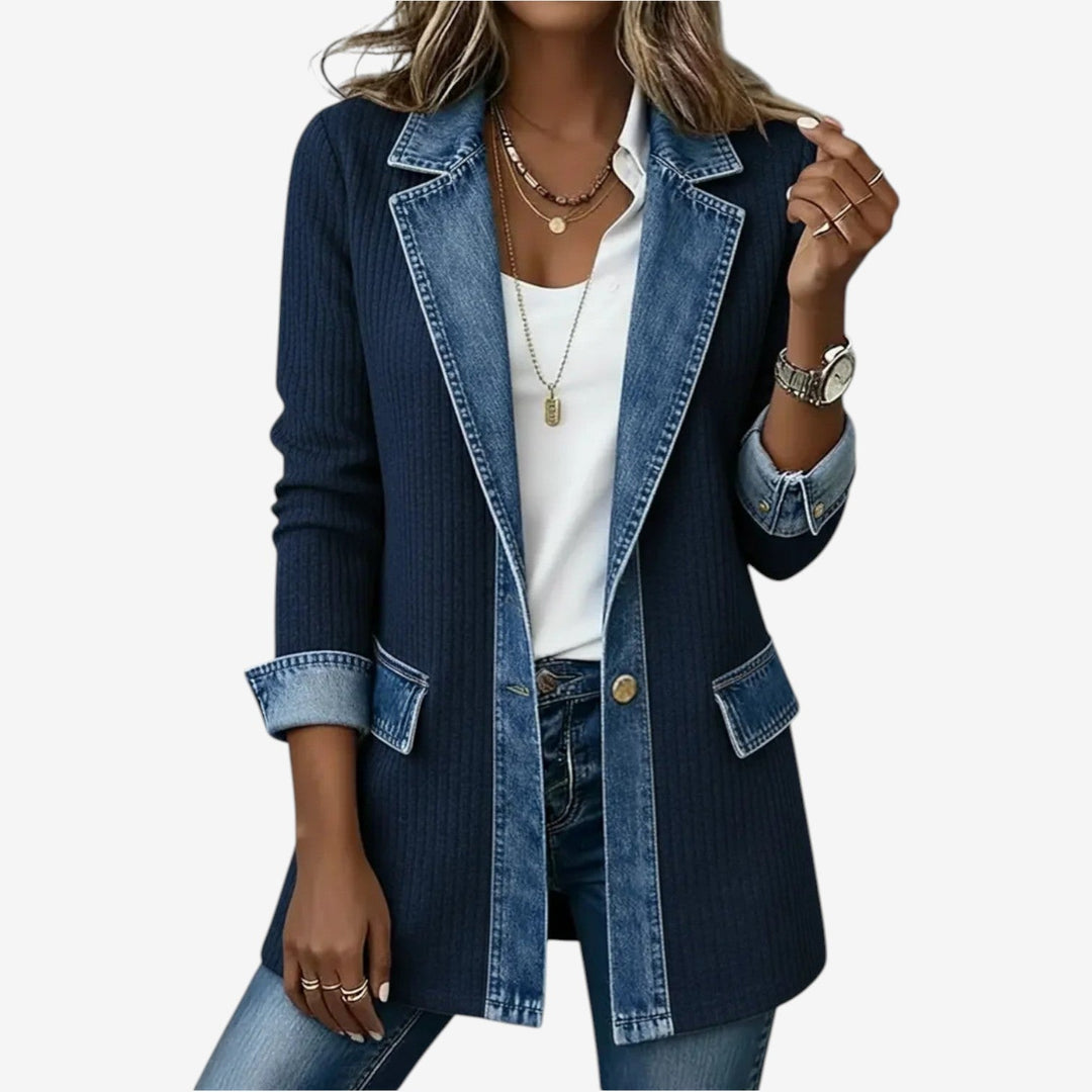 Juliette - Denim Trim Ribbed Cardigan