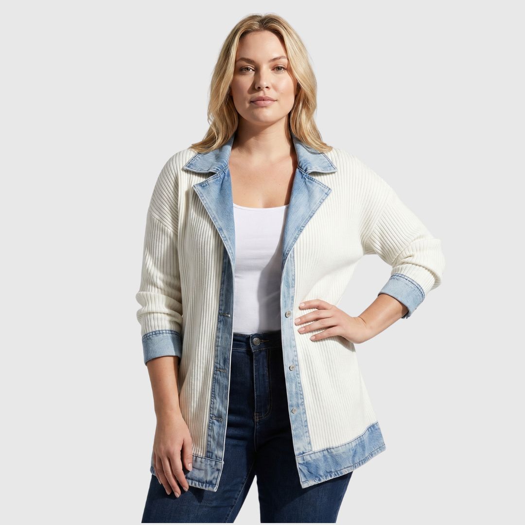Juliette - Denim Trim Ribbed Cardigan