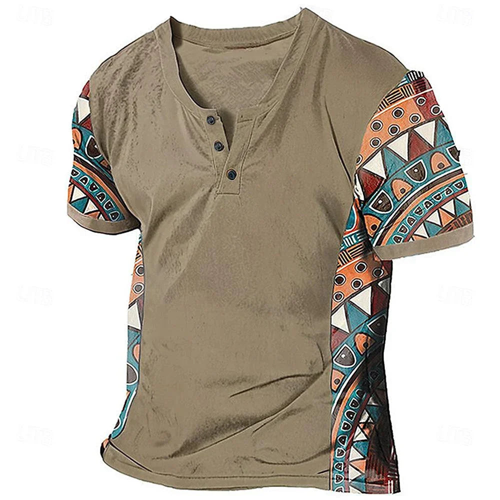 Zachary - Vintage-Inspired Tribal Henley Shirt