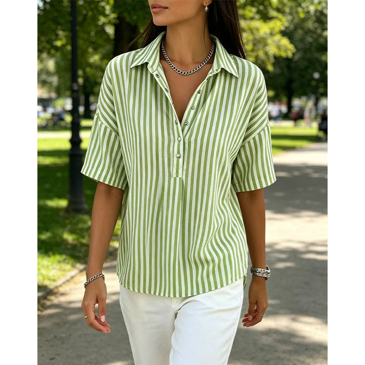 Alicia - Soft-Touch Striped V-Neck Top