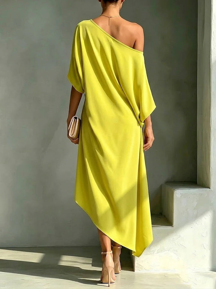 Andrea - Draped Asymmetric One-Shoulder Midi Dress